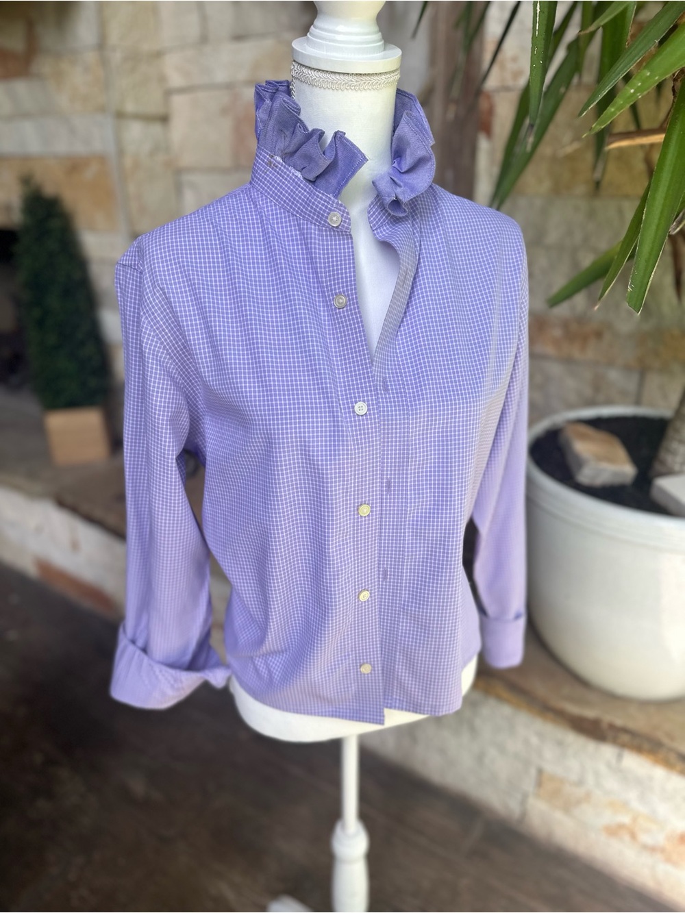 Banana Republic Lavender Gingham Ruffle-Collar Blouse